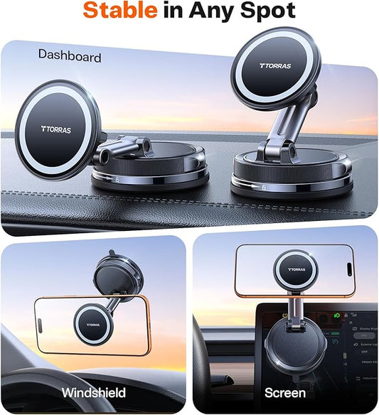 TORRAS 2026 Vacuum for Magsafe Car Mount【98+LBS Strongest Suction & Ultra Magnet】 Magnetic Phone Holders for Your Car, 360° Adjustable Car Phone Holder Mount for iPhone 17 Pro Max 16 15 14 13 12