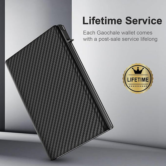 GAOCHALE Wallet for Men Pop up Card Holder, Smart, Slim, Minimalist Design for Front Pocket, Premium RFID Blocking, 10-14 Card Capacity | ID Window | Cash Slot(Carbon)