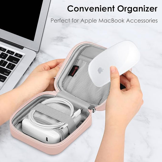 FINPAC Charger Case for MacBook, Small Electronic Organizer Bag for MacBook Power Adapter, Portable Pouch Travel Storage for Laptop Accessories, Magic Mouse, USB Drives, GoPro, Gadgets - Pink