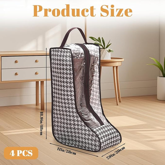 4 Pack Boot Bags for Cowboy Boots Storage Organizer Tall Style, Portable Travel Shoe Bags Protector Box Organizer with Handle for Cowboy Shoes, Dustproof Tote for Packing Travel and Daily Use