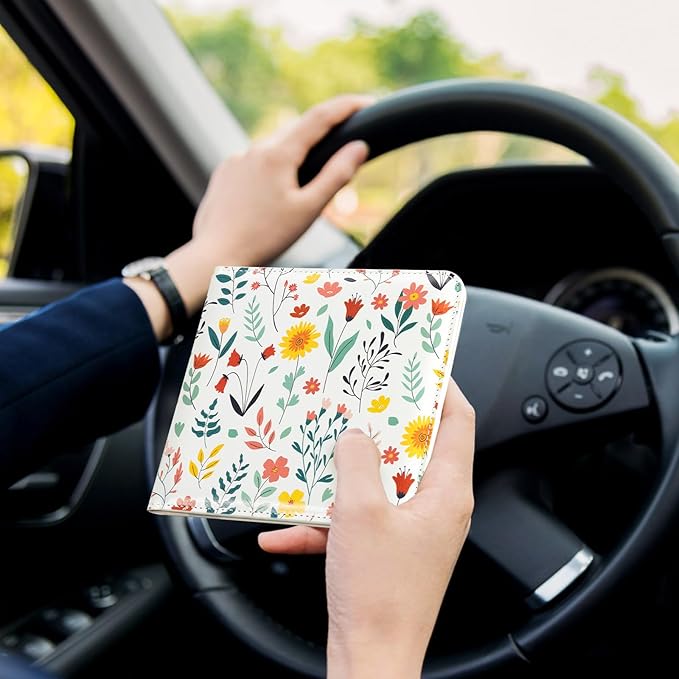 CoBak Car Registration and Insurance Holder - Small and Lightweight Vehicle Glove Box Car Organizer, Auto Truck Comparment Accessories Case for Essential Document, Driver License (Joyful Flowers)