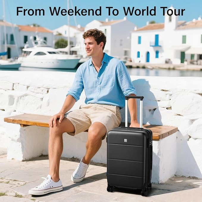 Hanke Expandable Luggage Sets 2 Piece with Spinner Wheels, 20/28" Hardside Carry On Luggage Large Suitcase, All-PC Hard Shell Luggage, TSA Lock, Lightweight Durable (Jet Black)