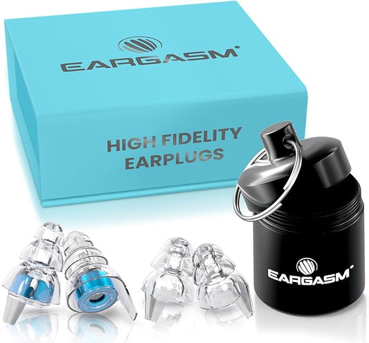 Eargasm High Fidelity Earplugs with Blue Filters - Reusable Noise Reduction Hearing Protection Ear-Plugs with Carrying Case for Concerts, Festivals, Raves, Musicians, Live Music, Sporting Events