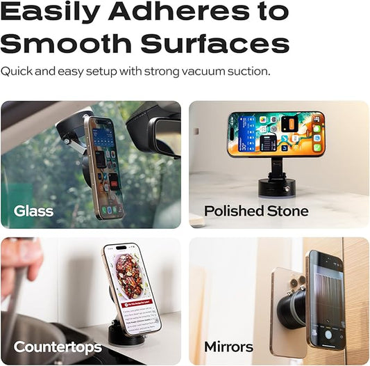 Statik HyperMount® Vacuum Phone Mount - Magnetic Phone Holder, Vacuum Seal Car Phone Mount, Use It on Smooth Surfaces, Compatible with Apple MagSafe, Magnetic Rings Included for Android Devices