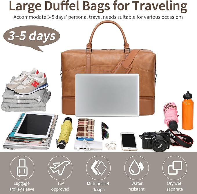 Weekender Bag, Large Travel Duffel Bag for Women, Carry on Overnight Bag with Shoe Compartment and Toiletry Bags