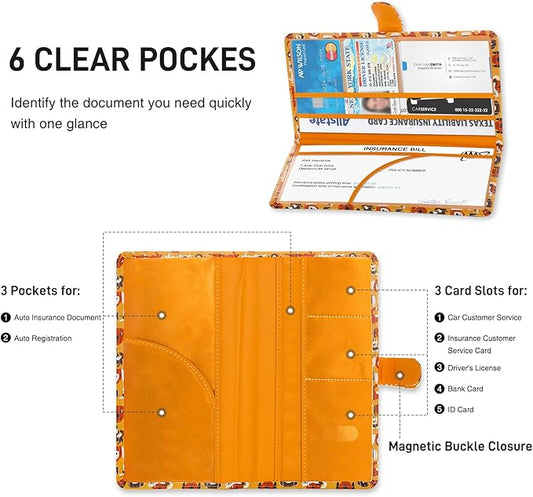 Car Registration and Insurance Card Holder, Document Holder for Cards, Driver Vehicle License Document Glove Box Compartment Organizer, Car Essentials For Women