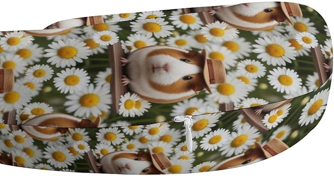 Cute Travel Neck Pillow Guinea Pigs Flowers Print Memory Foam U Shaped Cushion, Washable Cover for Boys Girls Airplane Car School Nap