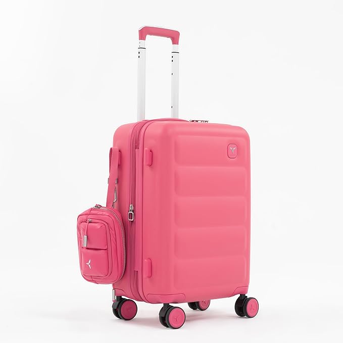 Tesport 22in Hard Shell Carry-On Luggage with Spinner Wheels, Lightweight PC Expandable Carry-On Suitcase with TSA Lock, Built-in Cup Holder, Pink