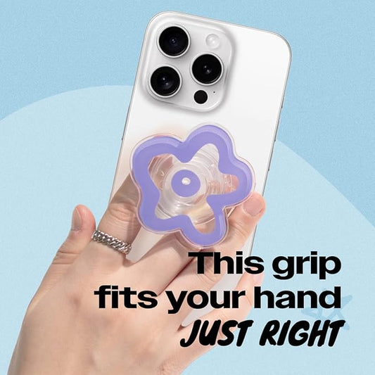 OnTheGrip Cute Transparent Daisy Flower Shape Design Mobile Phone Grip Compatible with Magsafe Multi Functional Collapsible Stand Holder for Smartphone Tablet Cell Phone Accessory (Violet)