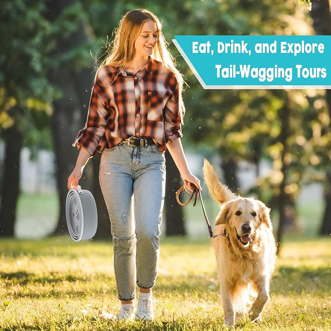 40 Oz Travel Dog Bowls with Lid, Collapsible Water Bowl BPA-Free, Stainless Steel Pet Food Bowl - 2in1 Portable Dog Bowls - Puppy Trip Camping Travel Essentials