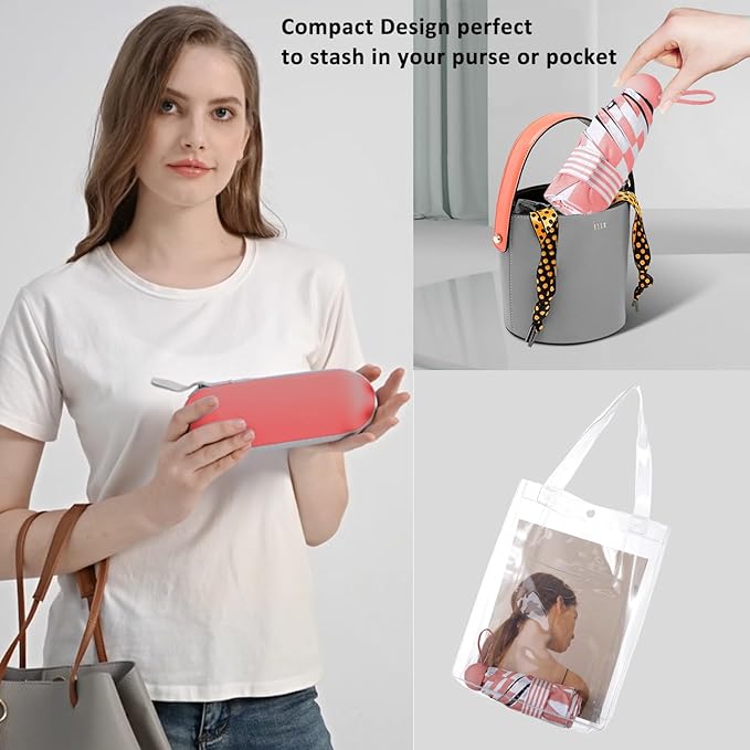 BAODINI Travel Essentials Mini Umbrella for Purse With Case Small Compact UV Sun Protection Lightweight Tiny Pocket Manual Open Close Umbrella for Women Kids and Men Fit Purse Backpack