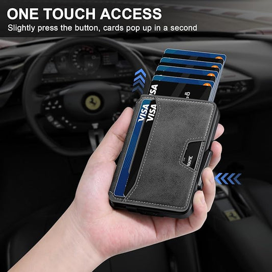 Wallet for Men, Mens Wallet Minimalist Slim Wallet, RFID Blocking Smart Pop Up Wallet with Money Clip & ID Window, Metal Compact Wallet, Aluminum Credit Card Holder Wallet