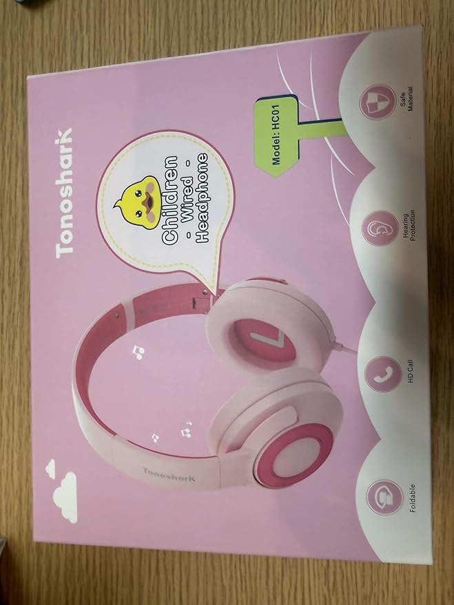 Kids Wired Headphones with Microphone, Volume Limited to 85/94dB, Foldable 3.5mm Jack Headset for Girls, Pink Over-Ear Headphones for School, Study & Travel, Includes Carry Case(Pink)