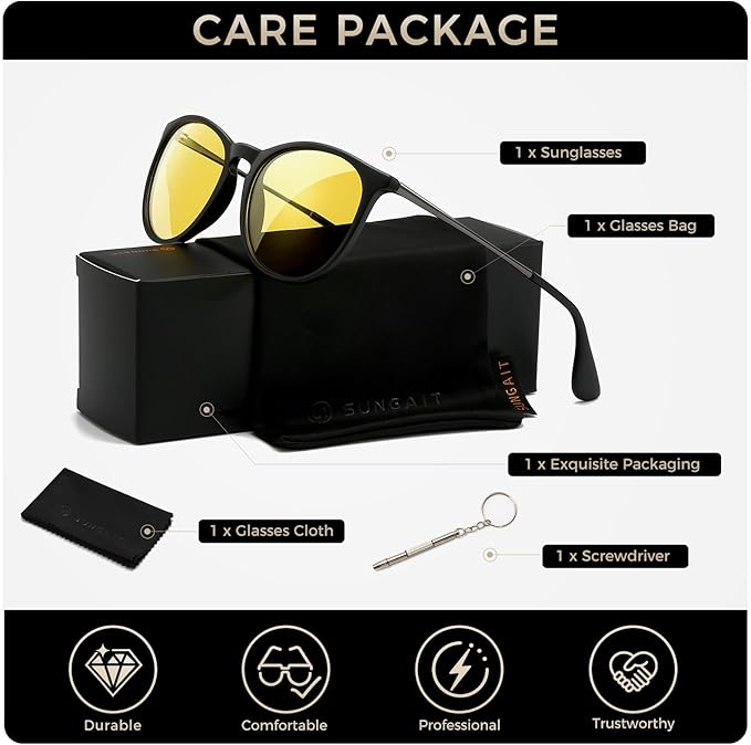 SUNGAIT Premium Vintage Round Sunglasses for Women Men Classic Retro Trendy Style