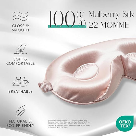 ZIMASILK Adjustable 22 Momme 100% Mulberry Silk Sleep Mask, Upgraded 3D Contoured Cup Eye Mask for Sleeping, Super Soft & Breathable Blindfold, Blackout for Deep Sleeping (Pink)