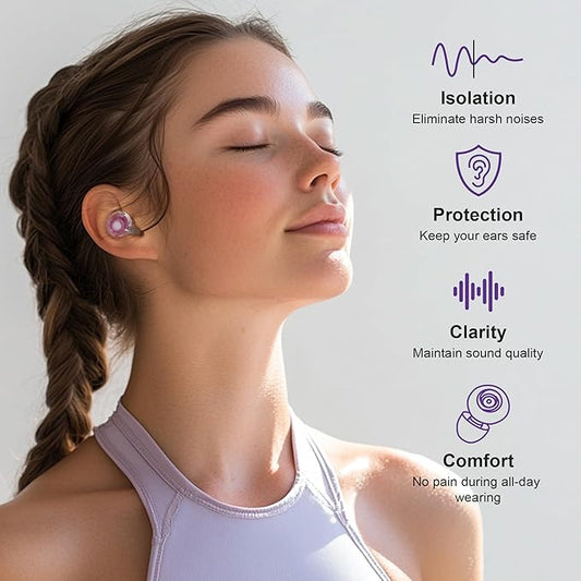 Purple Silicone In-Ear Ear Plugs, 2 Pack High Fidelity Ear Plugs for Concerts, Raves, Work, Musicians, 5 Pair Ear Tips in S/M/L, 18-25 dB Noise Cancelling