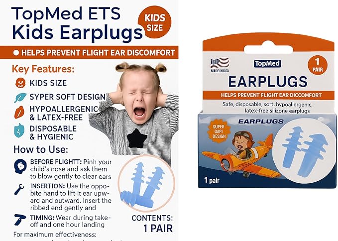Ear Plugs Super Soft Comfortable, Helps Prevent Flight Ear Discomfort Safe Disposable Soft Latex Free Silicone Earplugs Kids (Small)