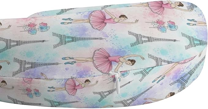 Comfortable Memory Foam Travel Neck Pillow Ballet Dancer Ballerina Eiffel Tower, Washable Removable Cover, Chin Head Support for Airplane Car Office Pain Relief Sleeping