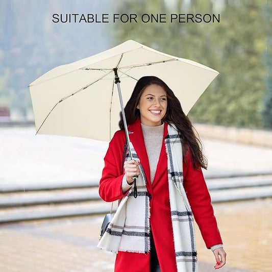 LEAGERA Compact Travel Umbrella for Purse - Flat Handle, Waterproof for Light Rain