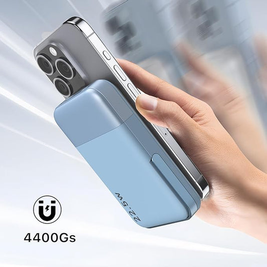 Magnetic Power Bank, 10000mAh Portable Charger, 22.5W Fast Wireless Battery Pack with LED Display, Portable Phone Charger with Stand for iPhone 17/16/15/14/13 Series (Blue)