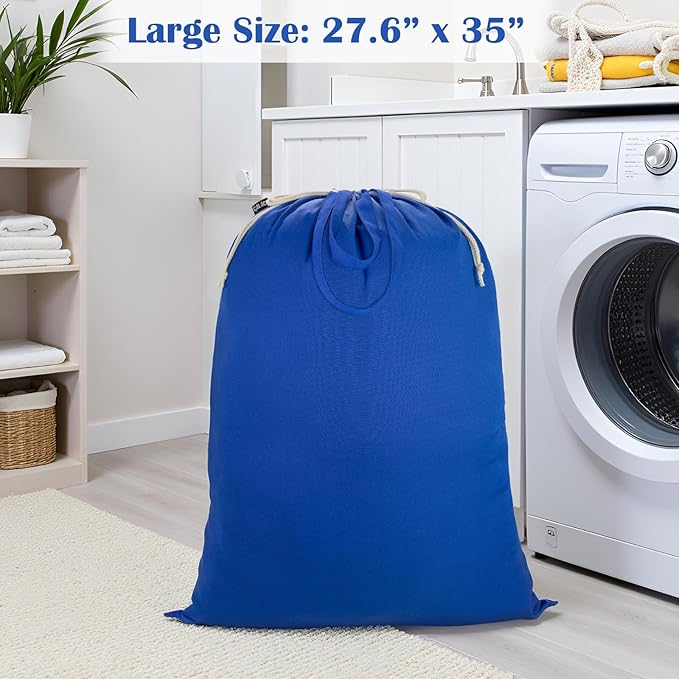 Laundry Bag with Handles & Drawstring Closure 27.6”x35", Thick Laundry Bag Heavy Duty Washable Dirty Clothes Travel Sack for Camp, College Dorm, Laundromat (Blue, 1Pack)