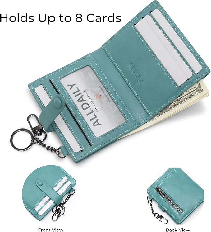 Alldaily Slim Keychain Wallet for Women, RFID Blocking Small Bifold Travel Credit Card Holder (Purist Blue)