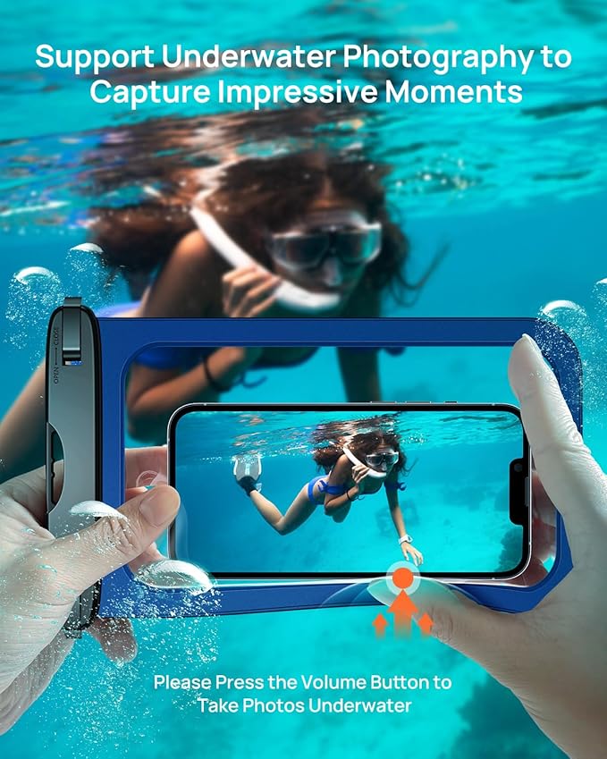 Lanhiem 10.5" Large Waterproof Phone Pouch, 2 Pack Universal IPX8 Waterproof Dry Bag with Lanyard for iPhone 16 15 14 Pro Max, Samsung Galaxy S24 S23 S22 Ultra, S23 FE, Pixel 9 8 Pro, Black+Blue