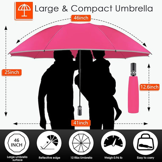 Bodyguard Inverted Umbrella - Large Windproof for Rain & Sun, Compact Reverse With Reflective Stripe, Teflon-Coated for Women Men, Travel Folding With Cover Bag