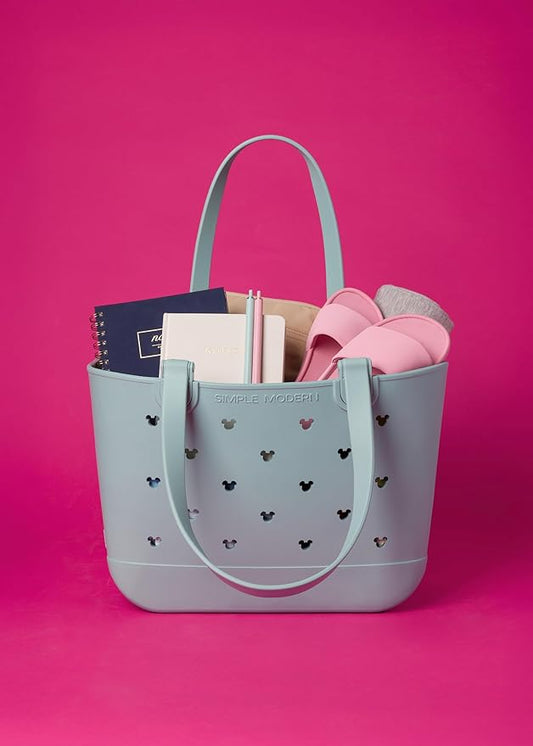 Simple Modern Disney Large Beach Bag | Waterproof Getaway Rubber Tote with Zipper Pocket for Travel, Pool, Boat, Groceries, Sports | Mickey Mouse on Sea Glass Sage