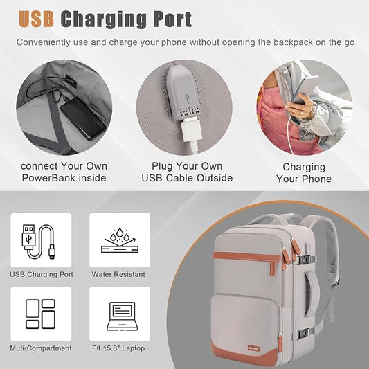 50L Travel Backpack with USB Charging Port, Water-Resistant Carry On Backpack for Men Women, Business Laptop Backpack for Trips & Commutes, Fits 18 Inch Laptop