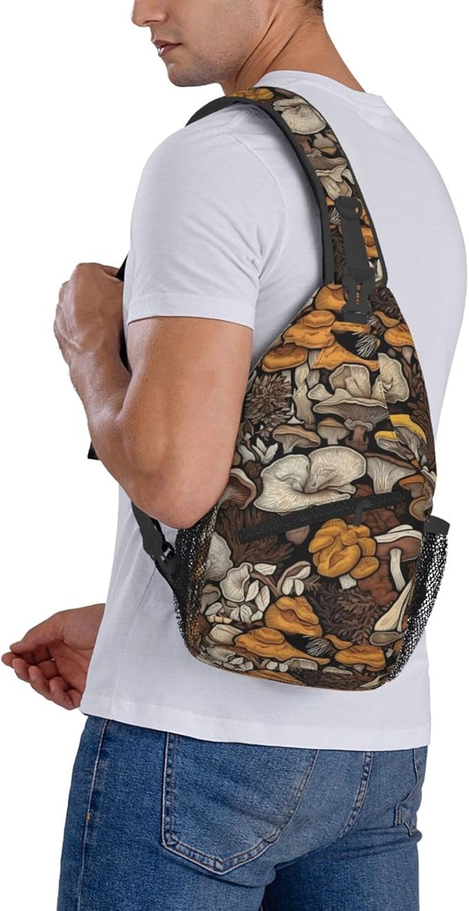 Botanical Mushroom Sling Backpack Crossbody Bag Casual Chest Bags Travel Hiking Daypack Shoulder Bag for Women Men