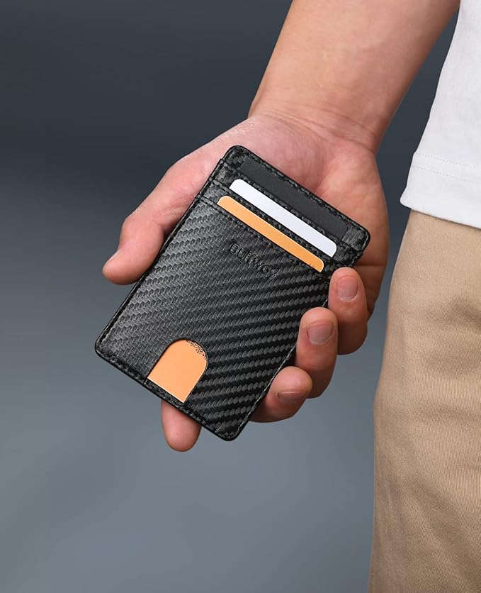 Buffway Mens Slim Wallet, Minimalist Thin Front Pocket Leather Credit Card Holder with RFID Blocking for Work Travel | Minimalist, Thin, Front Pocket, Credit Card Holder, RFID Blocking, for Work Travel