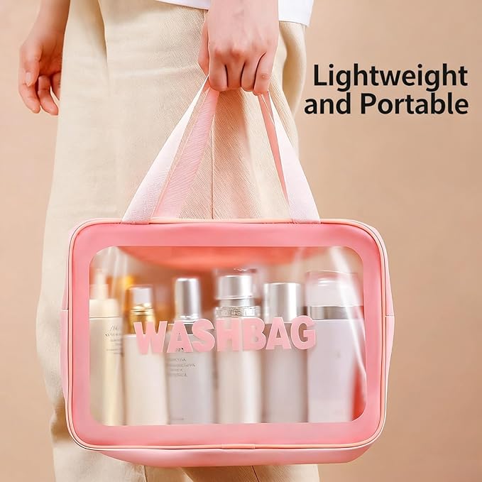Travel Toiletry Bag for Women and Men, Matte Translucent Toiletry Waterproof Toiletry Bag, Makeup Cosmetic Organizer Bag for Travel Toiletries Accessories Pink