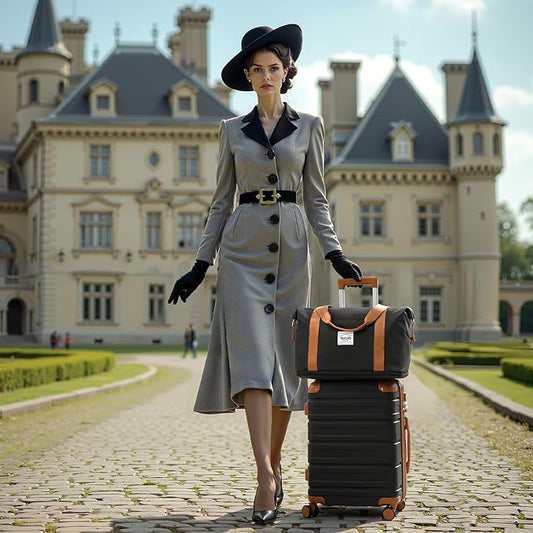 TAKUMI Carry On Luggage Set 3 Piece ABS+PC Hardshell Suitcases with Duffel Bag Double Spinner Wheels Travel Luggage with TSA Lock Lightweight Suitcase Set(BLACK BROWN, 3 PIECE SET(20/DB/TB))