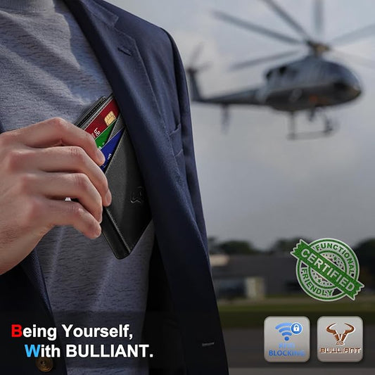 BULLIANT Men Wallet,Top Grain Leather Slim Wallet Magnetic Closure Simplifed Bill Folder RFID Blocking 11Cards