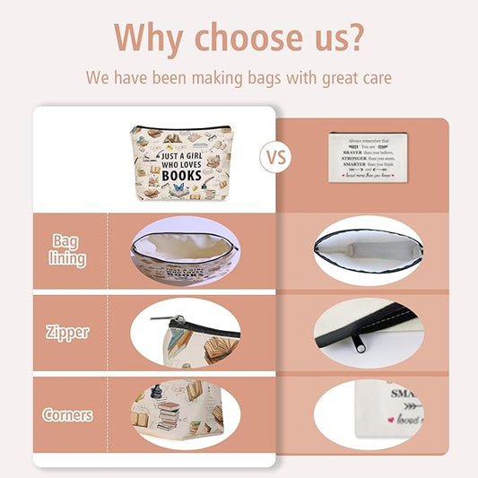 Book Lovers Gifts: Perfect Book themed Cosmetic Bag Just A Girl Who Loves Books For Daughters, Sisters, Friends,Teen Girls & Women.Ideal Bookish Gift For Travel, Birthdays, & Christmas.