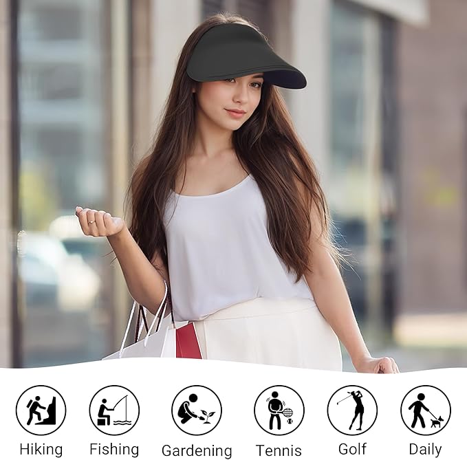 Sukeen Wide Brim Sun Visor Hat for Women Men,UPF50+ Seamless Sun Hats Foldable Ponytail Beach Hats for Daily Outdoor Sport