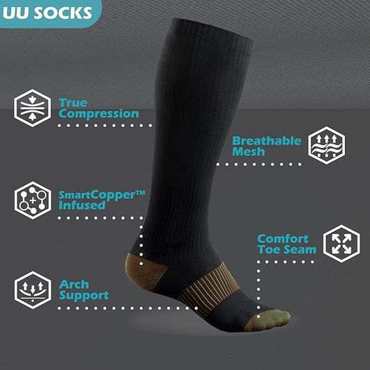 Medical Compression Socks for Women and Men 3 Pairs 20-30 mmHg Knee High Christmas Compression Stockings Circulation Best for Running Athletic Nurses