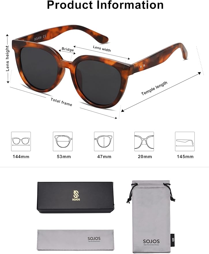 SOJOS Trendy Cat Eye Round Polarized Sunglasses for Women Fashion UV Protection Sunnies Sunglasses SJ2175