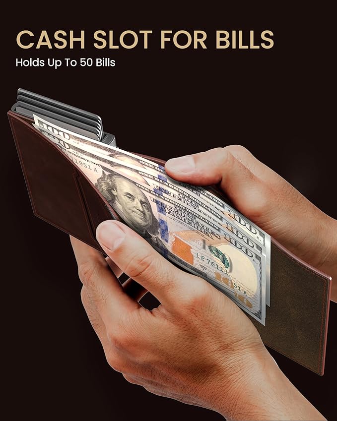 typecase Mens Wallet Card Holder for AirTag: Leather Smart Wallet for Men Compatible with Apple Air Tag, RFID Blocking, Slim, Minimalist - 9-14 Card Capacity | ID Window | Cash Slot (Dark Brown)