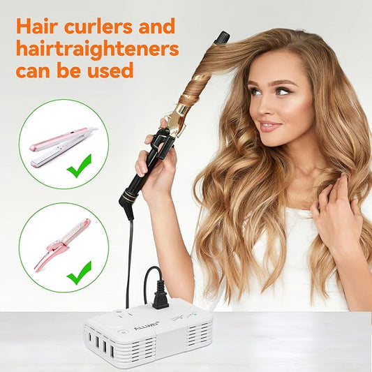 ALLWEI International Travel Adapter 220V to 110V Power Voltage Converter for Hair Straightener/Curling Iron, Universal Power Plug Adapter UK, US, AU, EU, IT, India (White)