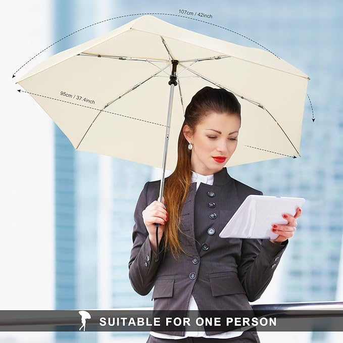 LEAGERA Compact Travel Umbrella for Purse - Flat Handle, Waterproof for Light Rain