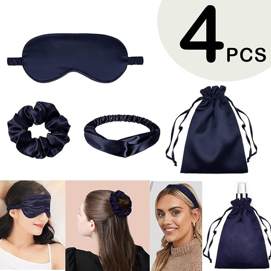 4Pcs Silk Sleep Masks Satin Eye Mask Silky Eyes Cover Blindfold Eyeshade Headband Scrunchies Pouch Bags Bridesmaid Gifts
