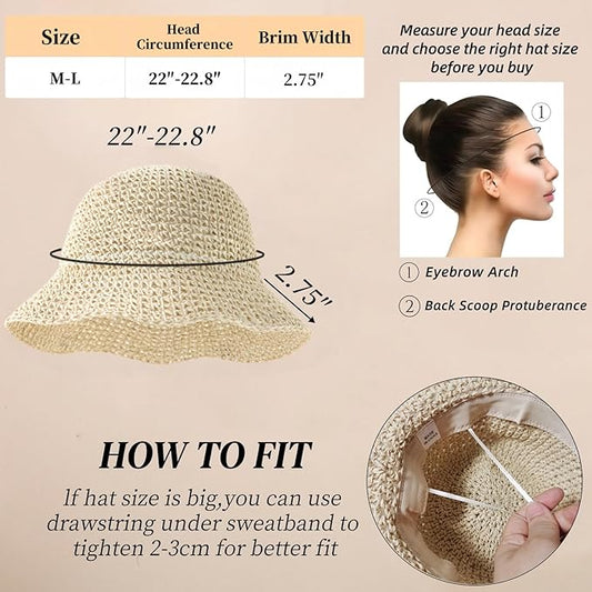 Floppy Big Beach Straw Hats for Women Foldable Summer Wide Brim Packable Sun Hat Womens Travel Straw Fedora Hat