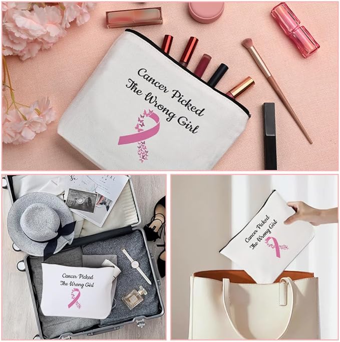 Breast Cancer Awareness Cosmetic bag Breast Cancer Survivor Gifts Pink Ribbon Cancer Accessories for Women Motivational Gifts for Wife Girlfriend Sister Make up Bag Thoughtful Gift for Patients Women