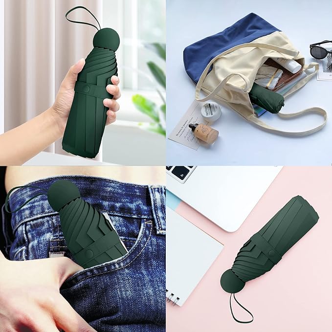 Travel Mini Compact Folding Umbrella with Case - UV Sun & Rain Protection, Lightweight Portable Pocket Umbrella for Women Men Kids, Fits Purse Backpack