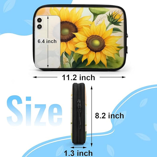 Watercolor Sunflower Travel Cable Organizer Pouch Yellow Floral Electronics Accessories Carry Case Portable Water Resistant Storage Bag for Cord Charger Phone Earphone SD Card