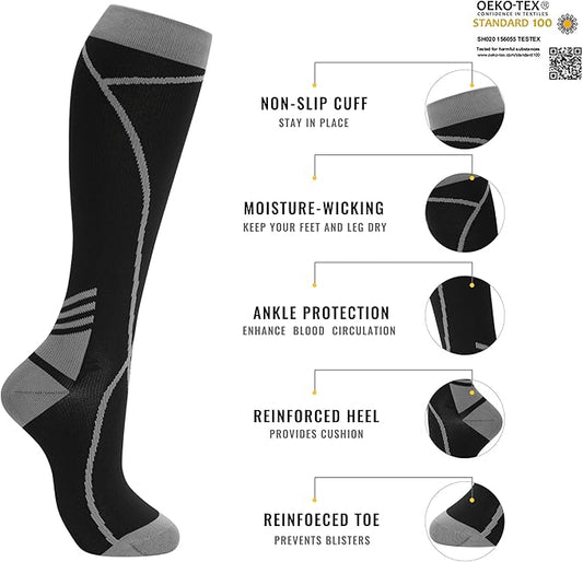 Compression Socks for Women Men Circulation Knee High 8 Pairs for Nurses, Running, Travel, Athletic