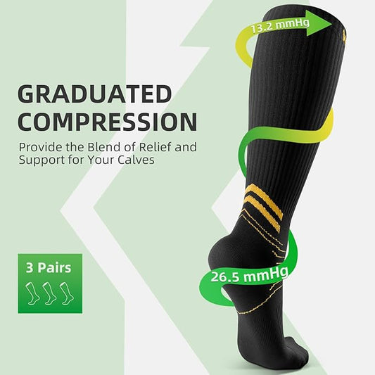 Wakefeet Compression Socks for Women Men 3 Pairs, Compression Stockings, Fragrance Flight Socks for Travelling Sitting