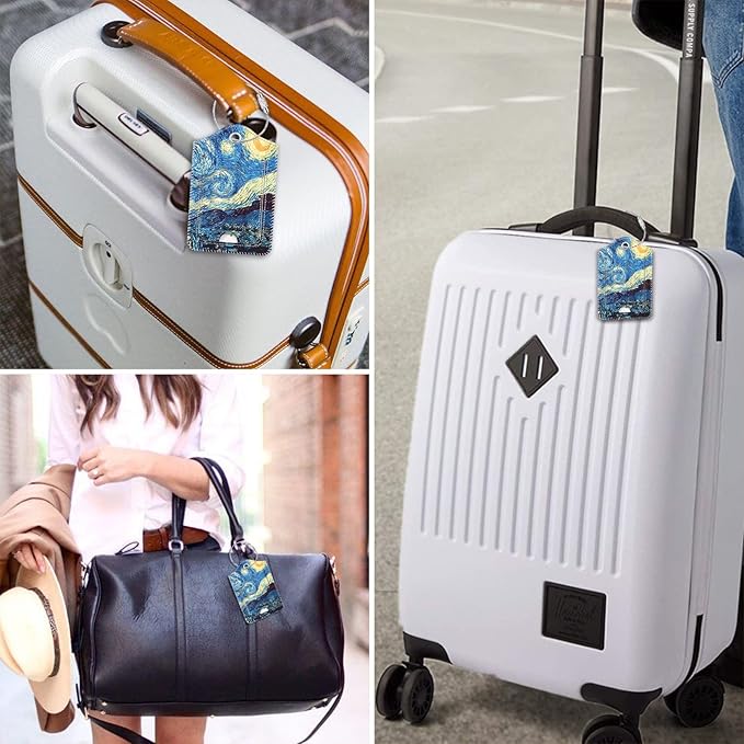 Fintie Luggage Tags, Privacy Cover ID Label with Stainless Steel Loop and Address Card for Travel Bag Suitcase - Starry Night (2 Piece)